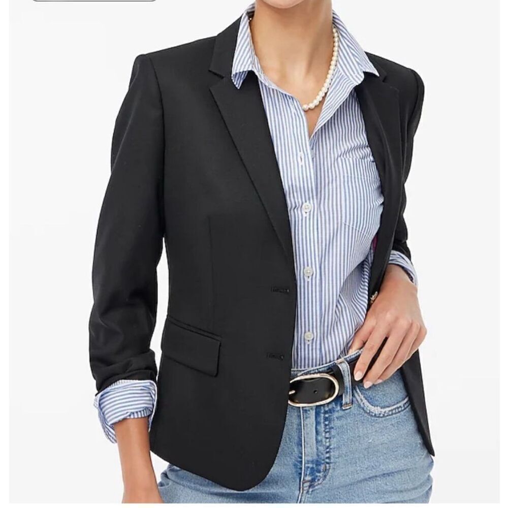 EUC! J. Crew Stretch Black Wool Blend Blazer - Size 6